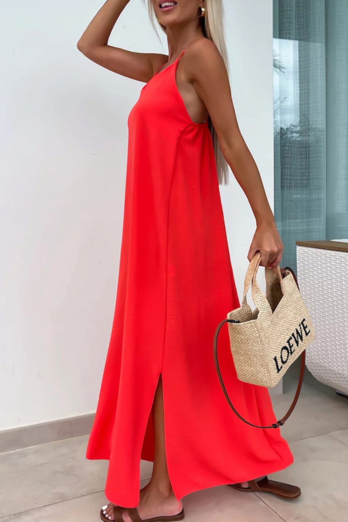 Arolora Crisscross Backless Slit Cami Dress