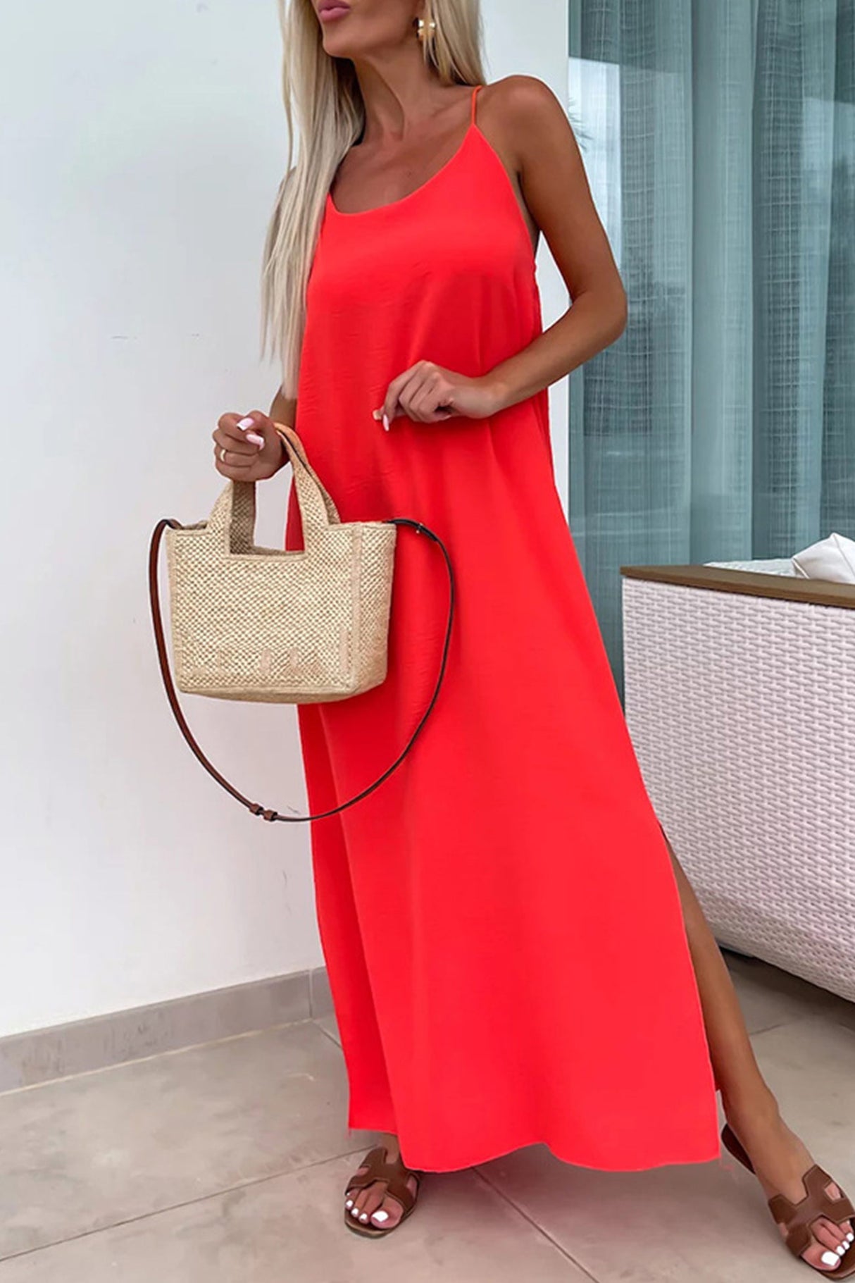 Arolora Crisscross Backless Slit Cami Dress