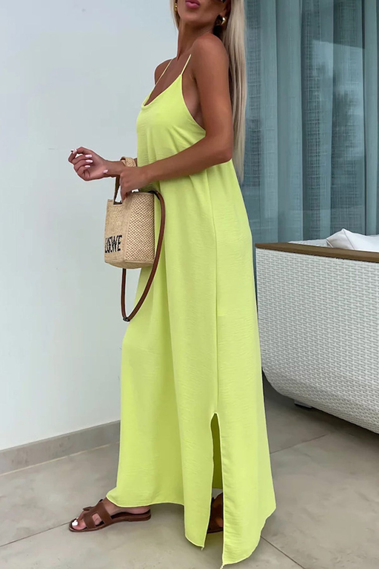 Arolora Crisscross Backless Slit Cami Dress