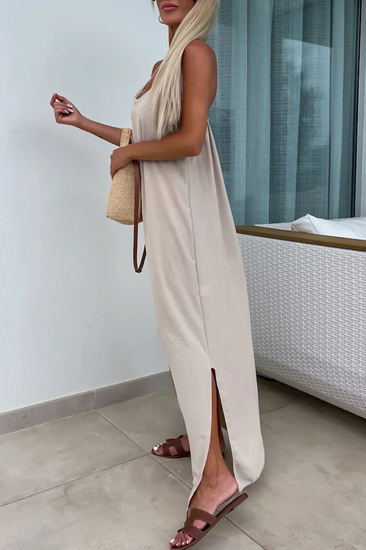 Arolora Crisscross Backless Slit Cami Dress