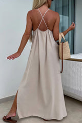 Arolora Crisscross Backless Slit Cami Dress