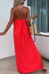 Arolora Crisscross Backless Slit Cami Dress