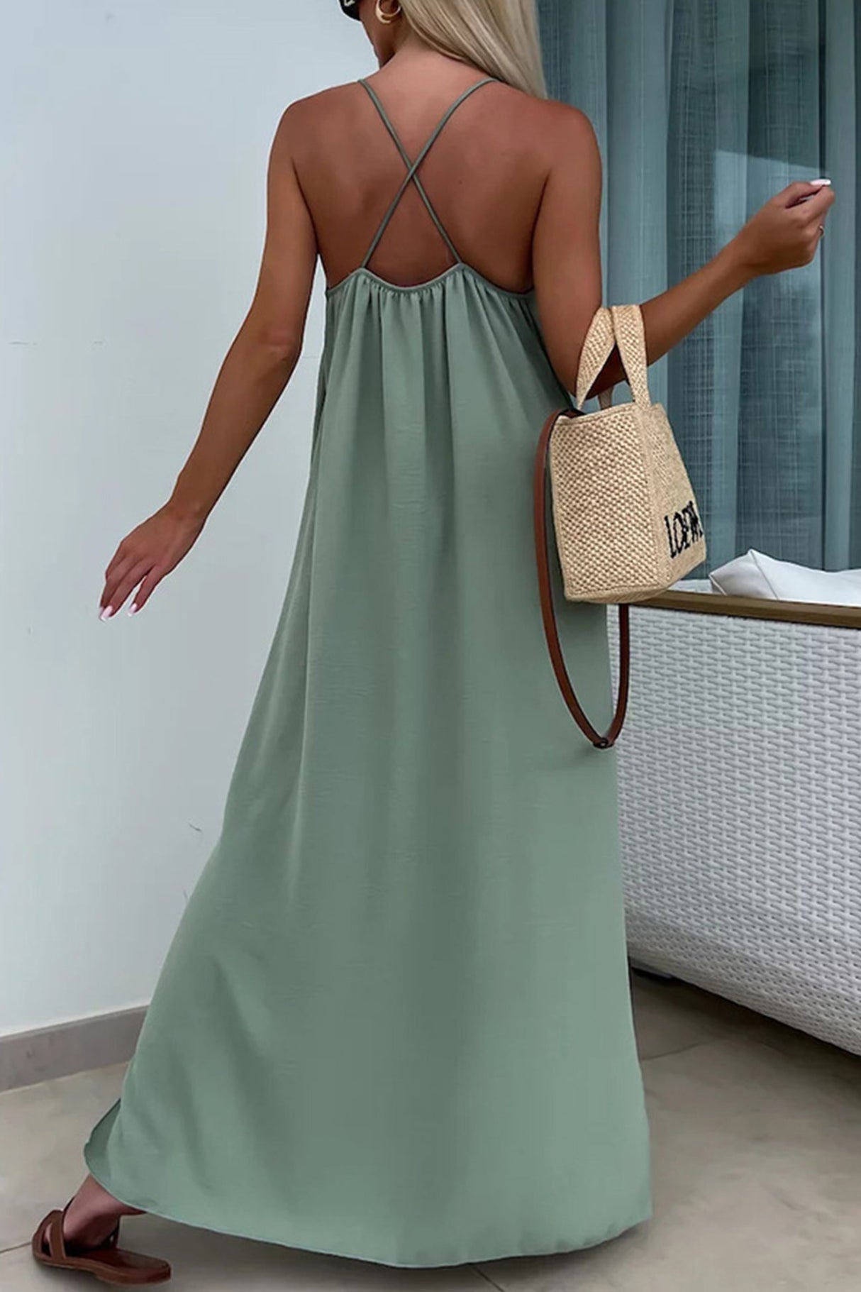 Arolora Crisscross Backless Slit Cami Dress