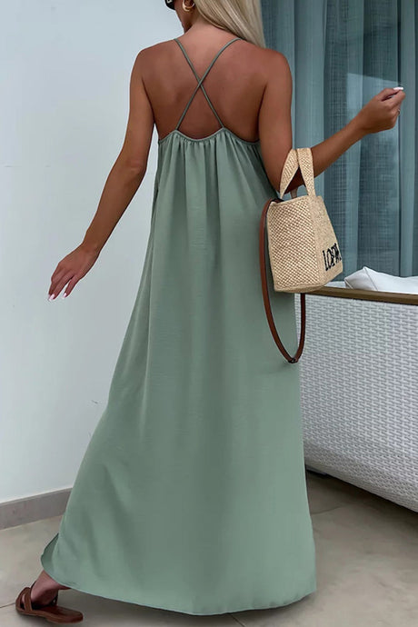 Arolora Crisscross Backless Slit Cami Dress