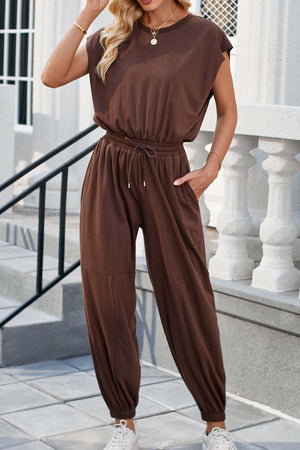 Cutout Sleeveless Drawstring Long Pants Jumpsuits