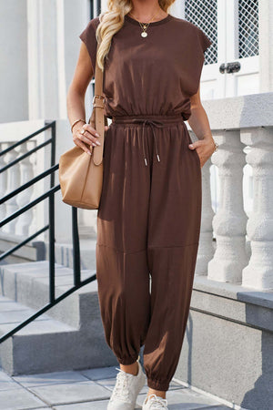 Cutout Sleeveless Drawstring Long Pants Jumpsuits