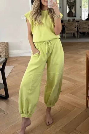 Cutout Sleeveless Drawstring Long Pants Jumpsuits