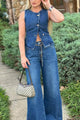 Arolora Denim Tank Top Wide Leg Jeans Set