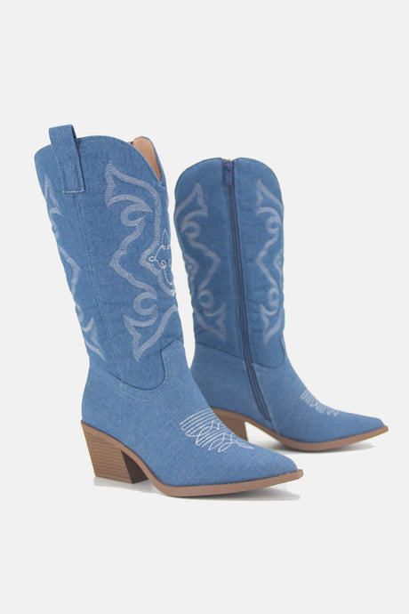 Metallic Square Toe Knee High Cowboy Boots
