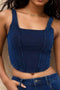 Denim Square Neck Detailed Seam Tank Top