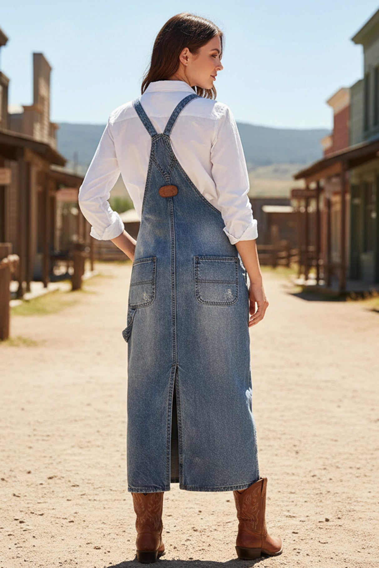 Distress Denim Overall Dress