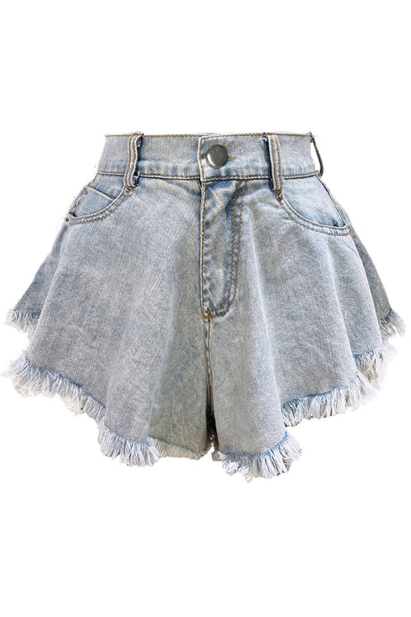 Distressed Fringe A-line Denim Shorts