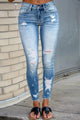 Arolora Distressed Mid-rise Bodycon Jeans