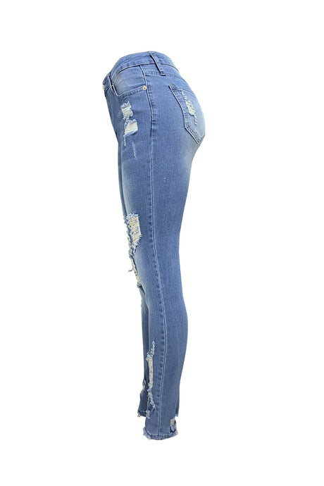 Arolora Distressed Mid-rise Bodycon Jeans