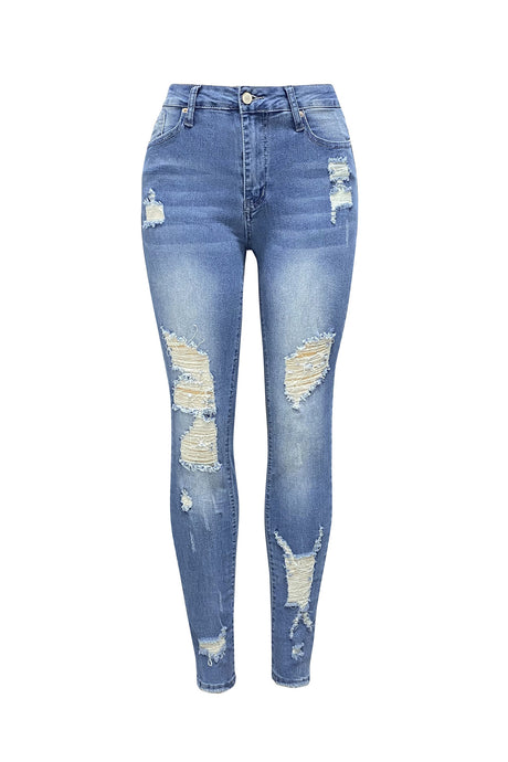 Arolora Distressed Mid-rise Bodycon Jeans