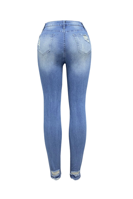 Arolora Distressed Mid-rise Bodycon Jeans