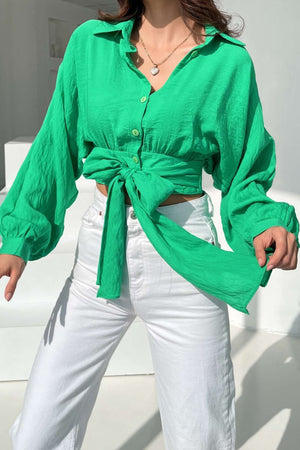 Dolman Sleeve Tie-up Cropped Blouse