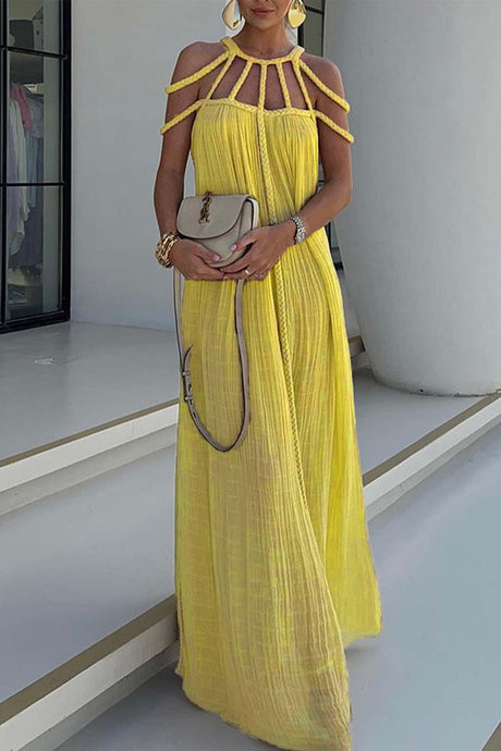 Draped Woven Halterneck Backless Maxi Dress