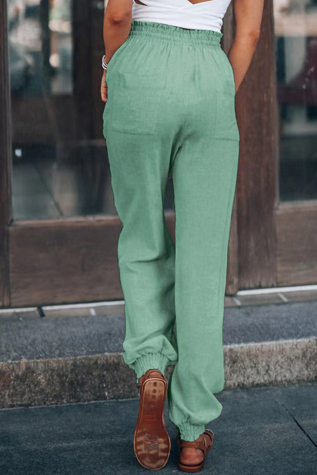 Arolora Drawstring Solid Color Loose Long Pants