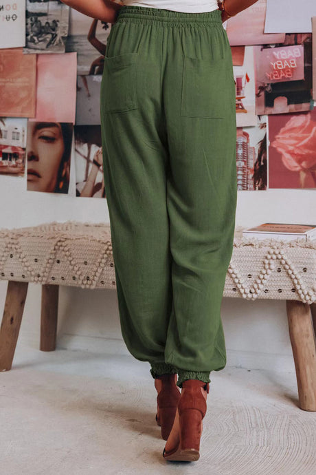 Arolora Drawstring Solid Color Loose Long Pants