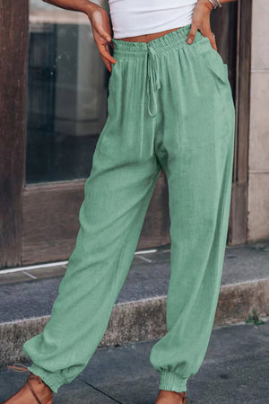 Arolora Drawstring Solid Color Loose Long Pants