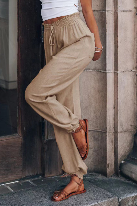 Arolora Drawstring Solid Color Loose Long Pants
