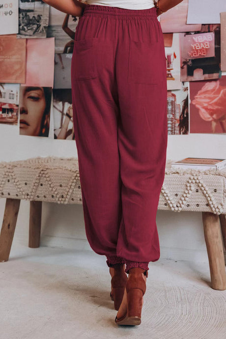 Arolora Drawstring Solid Color Loose Long Pants