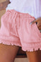 Drawstring Waist Raw Edge Denim Shorts