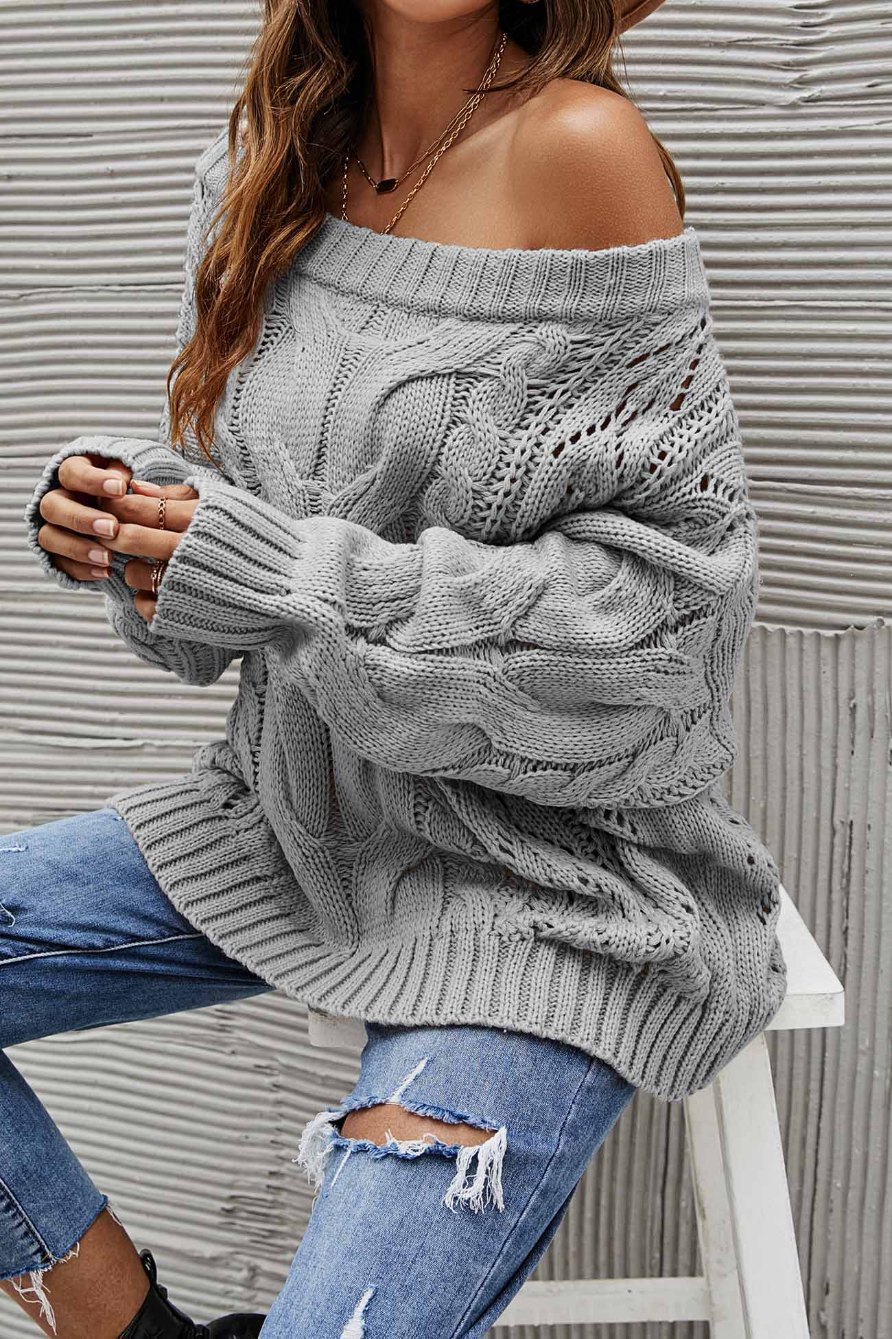 ADAGRO Cozy Sweater Drop Shoulder Cable Knit Sweater & Knit Pants
