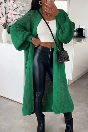 Drop Shoulder Lantern Sleeve Pocket Long Cardigan