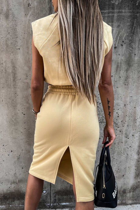 Elastic Waist Tank Top Slit Skirt Suits