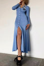 Arolora embroidery-lapel-single-breasted-knit-dress