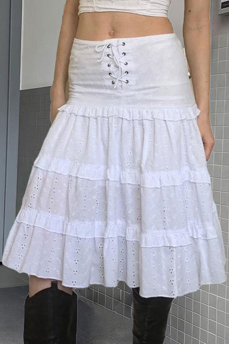 Eyelet Ruffle Maxi Skirt