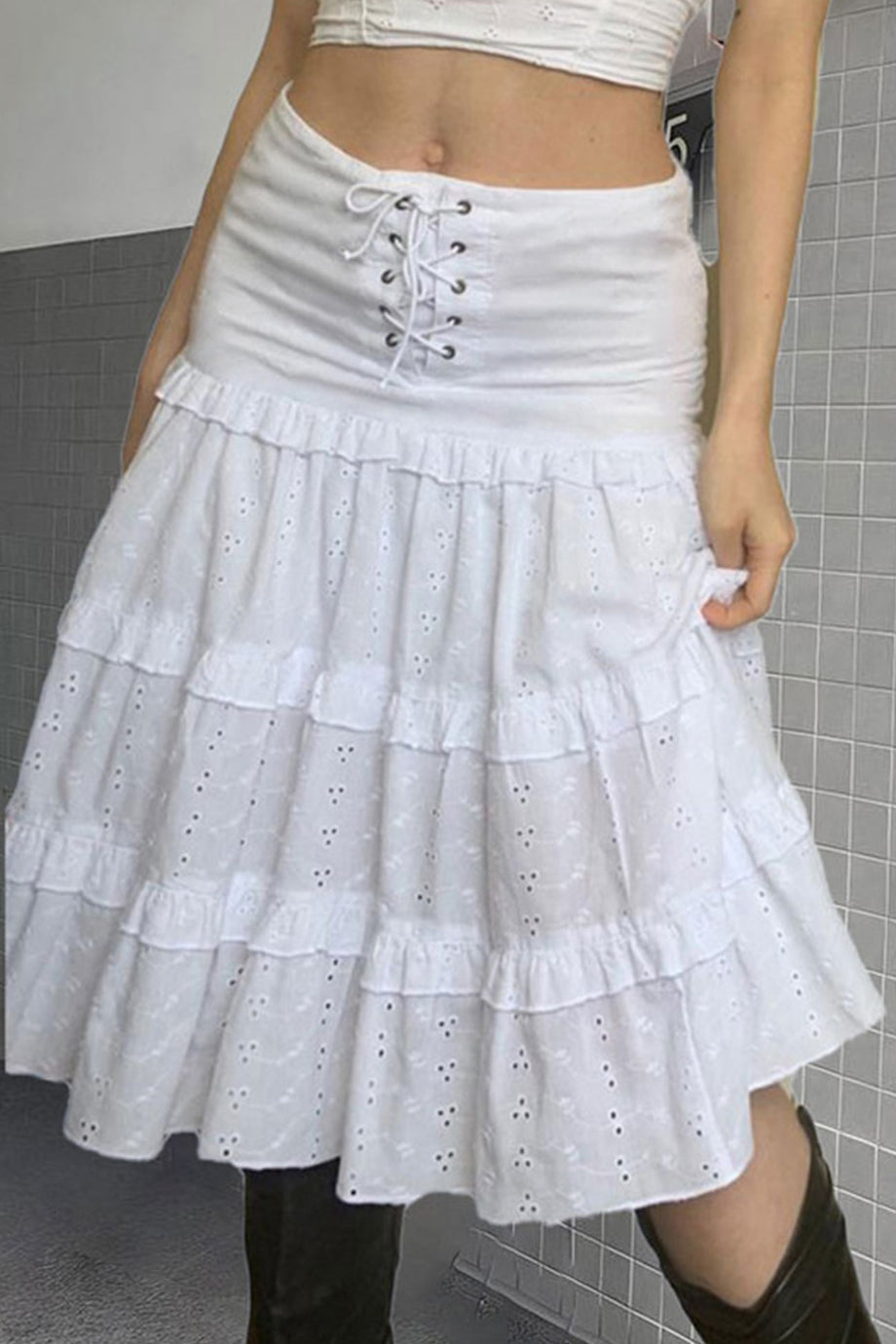 Tiered 2024 eyelet skirt