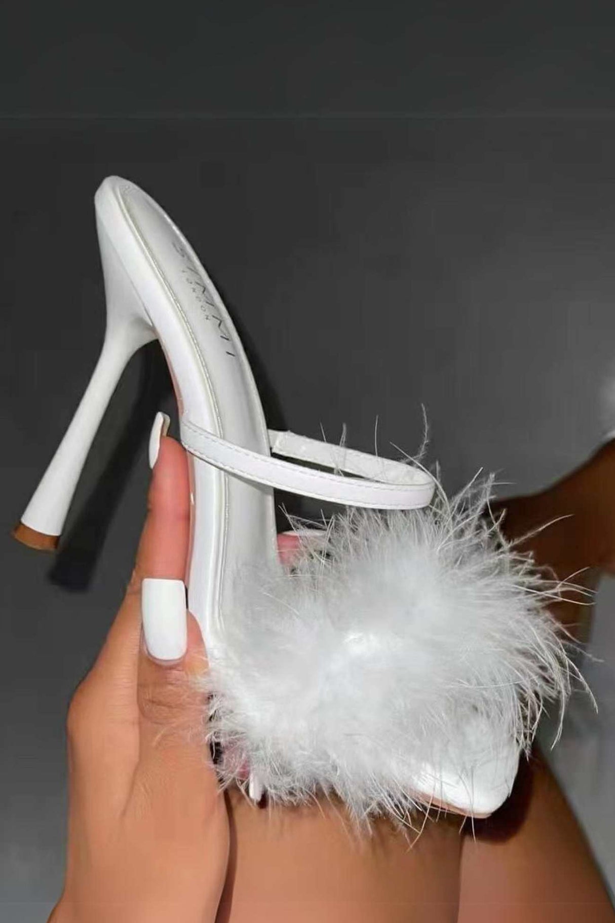 Feather Slide-On High Heel Sandals