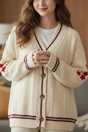 Five-pointed Star Embroidery Knit Cardigan