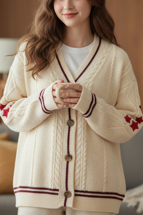 Five-pointed Star Embroidery Knit Cardigan