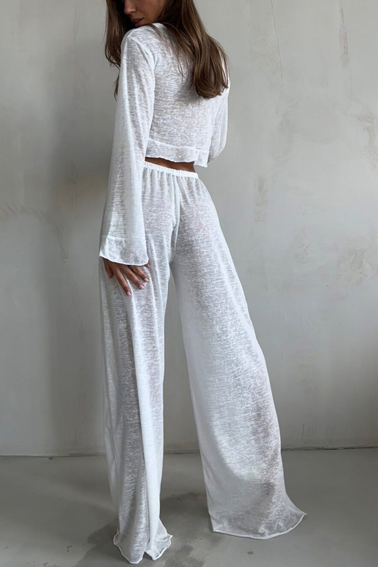 Arolora Flare Sleeve Crop Top Long Pants Set