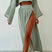 Arolora Flare Sleeve Crop Top Slit Skirt Cover-up Set