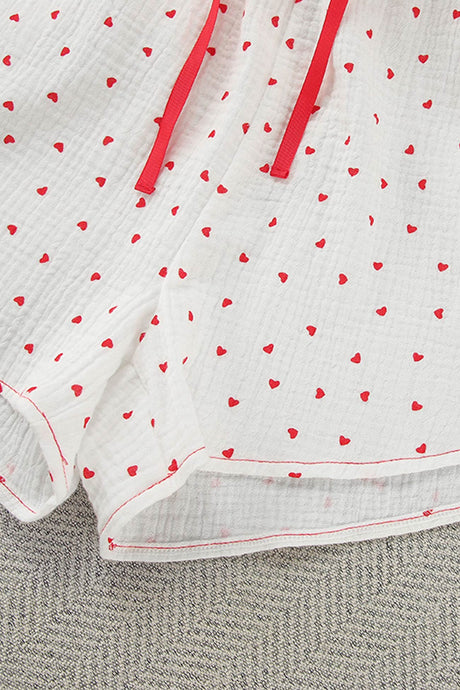 Arolora Flare Sleeve Heart Print Bow Tie Cotton Three-piece Set