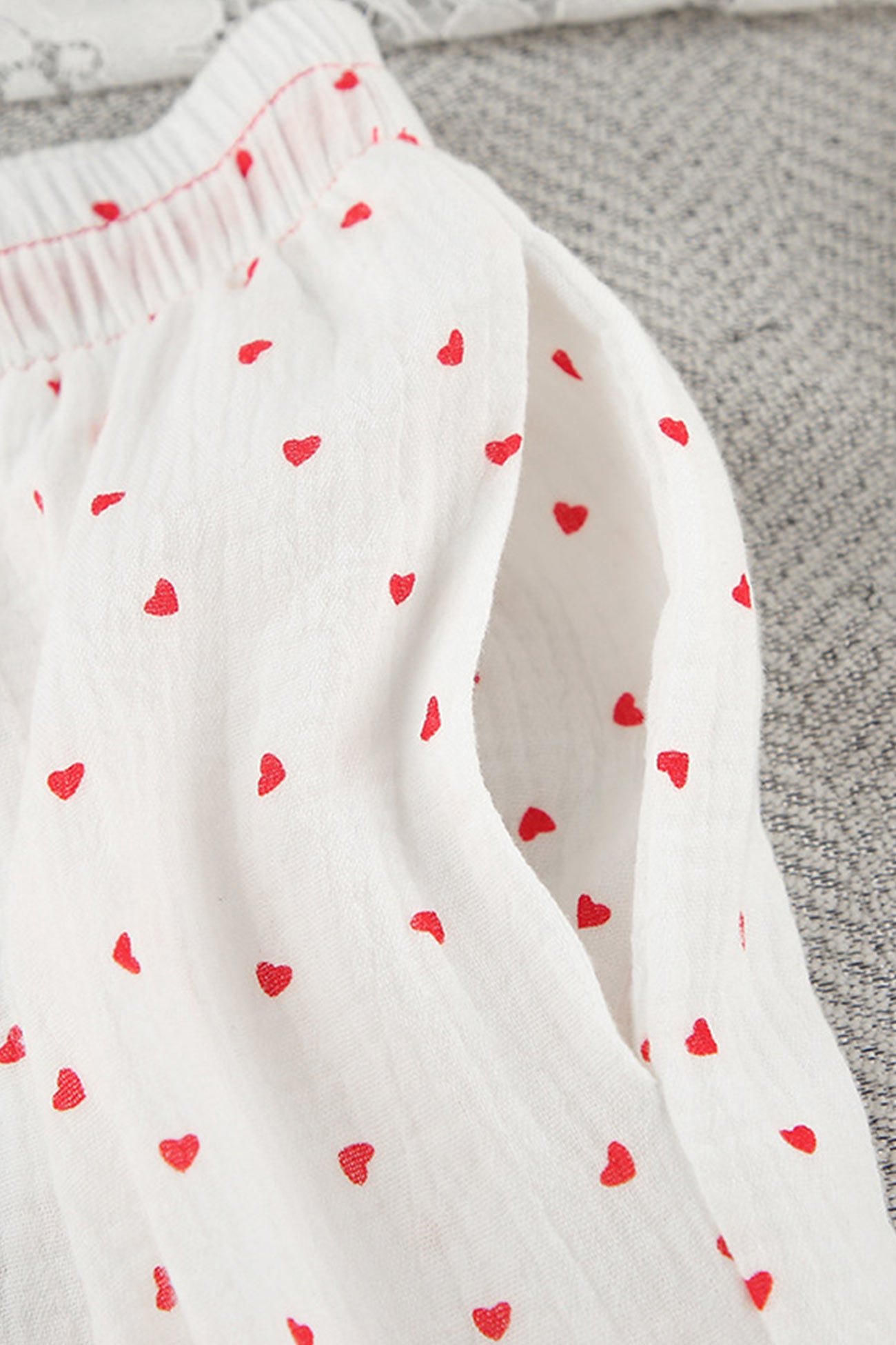 Arolora Flare Sleeve Heart Print Bow Tie Cotton Three-piece Set