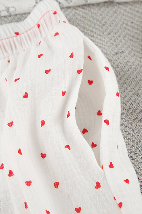 Arolora Flare Sleeve Heart Print Bow Tie Cotton Three-piece Set