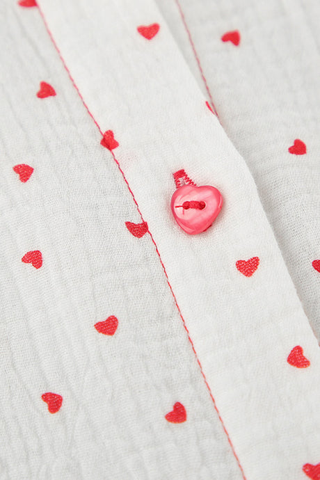 Arolora Flare Sleeve Heart Print Bow Tie Cotton Three-piece Set