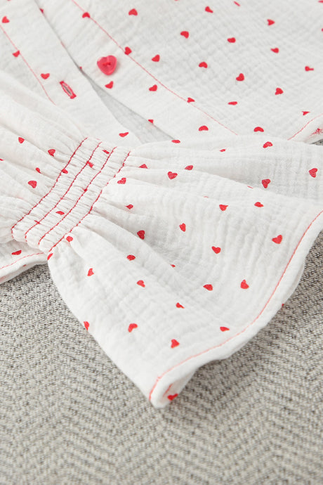 Arolora Flare Sleeve Heart Print Bow Tie Cotton Three-piece Set