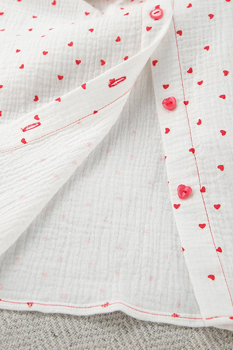 Arolora Flare Sleeve Heart Print Bow Tie Cotton Three-piece Set