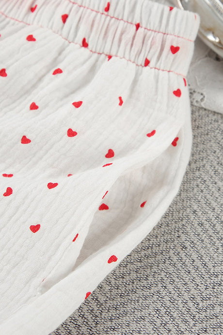 Arolora Flare Sleeve Heart Print Bow Tie Cotton Three-piece Set