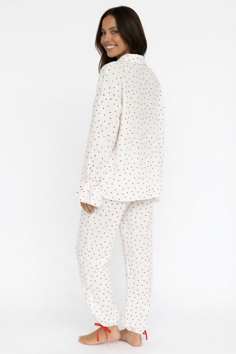 Flare Sleeve Heart Print Bow Tie Cotton Three-piece Set