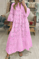 V Neck Flares Sleeve Embroidery Cotton Dress