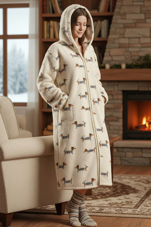 Fleece Zip-up Printed Hoodie Lounge Nightgowns