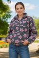 Floral Fleece Zip-Up Front Pocket Hoodie